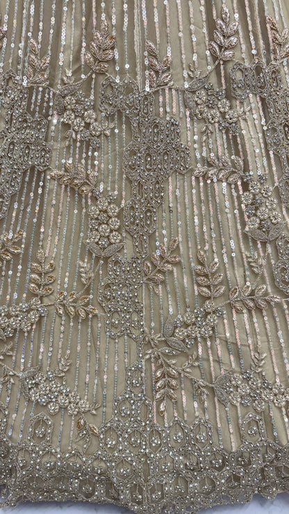 Champagne Gold Luxury Bridal Lehenga Choli with Zircon Diamond & Sequins Work
