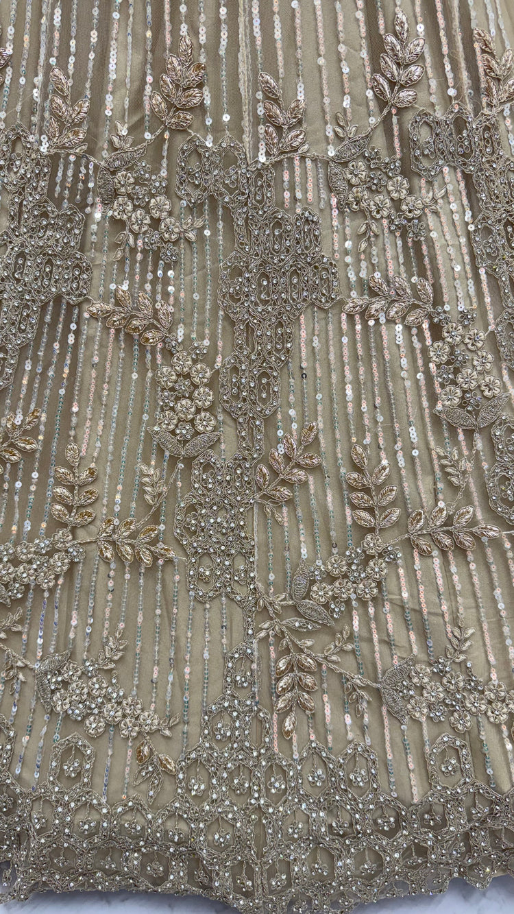 Champagne Gold Luxury Bridal Lehenga Choli with Zircon Diamond & Sequins Work
