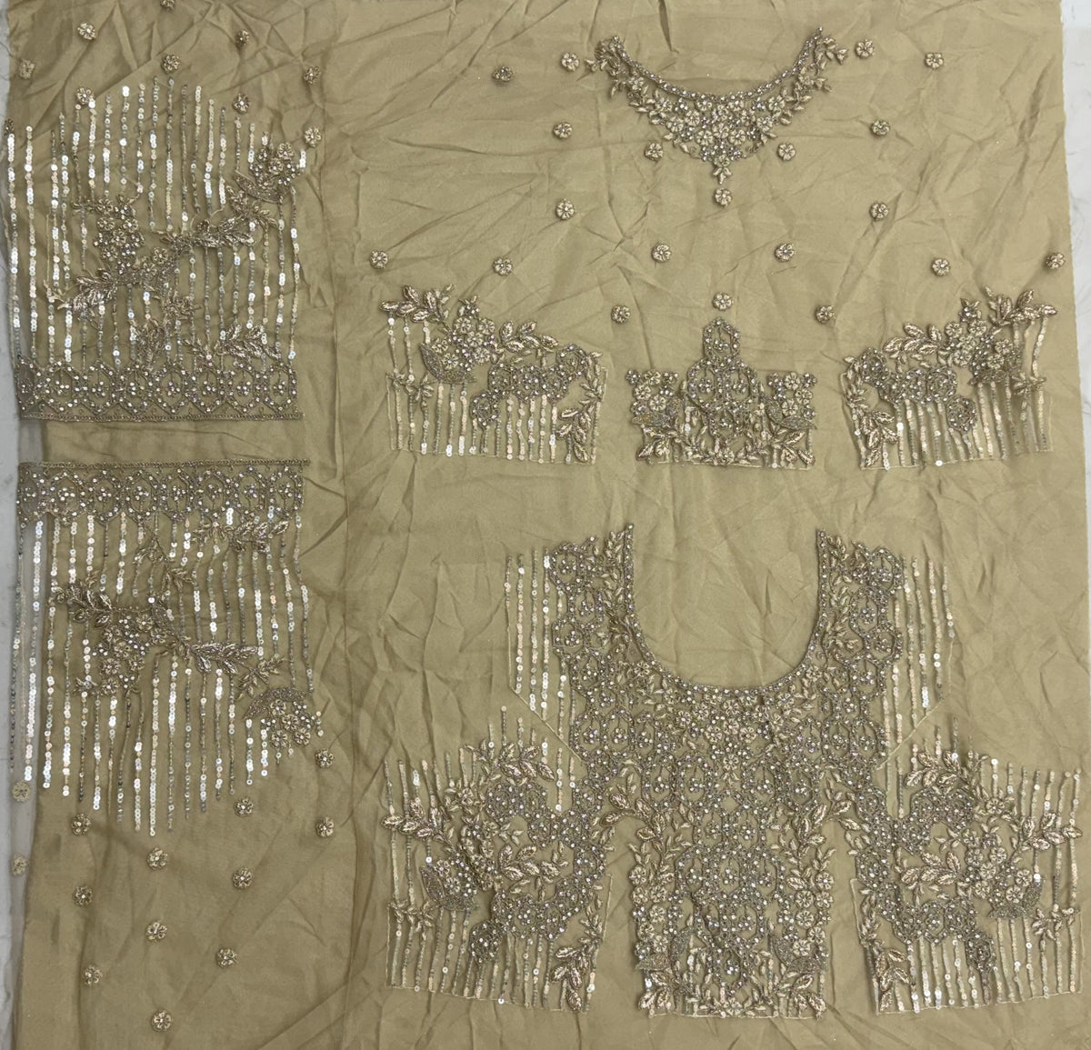Champagne Gold Luxury Bridal Lehenga Choli with Zircon Diamond & Sequins Work
