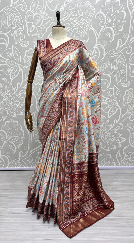 Pure Meena Silk and Dyed Silk Thread Crafted Authentic Patola Saree