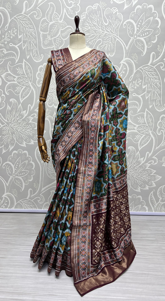 Pure Meena Silk and Dyed Silk Thread Crafted Authentic Patola Saree