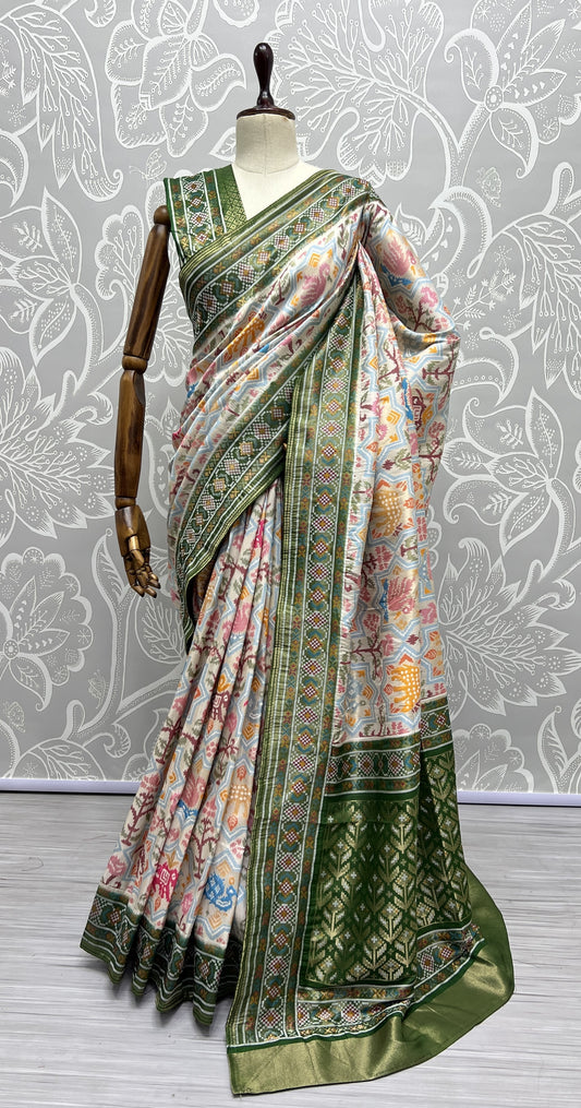 Pure Meena Silk and Dyed Silk Thread Crafted Authentic Patola Saree