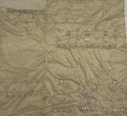 Champagne Gold Bridal Net Lehenga Choli with Zari, Dori, Diamond & Sequins Work