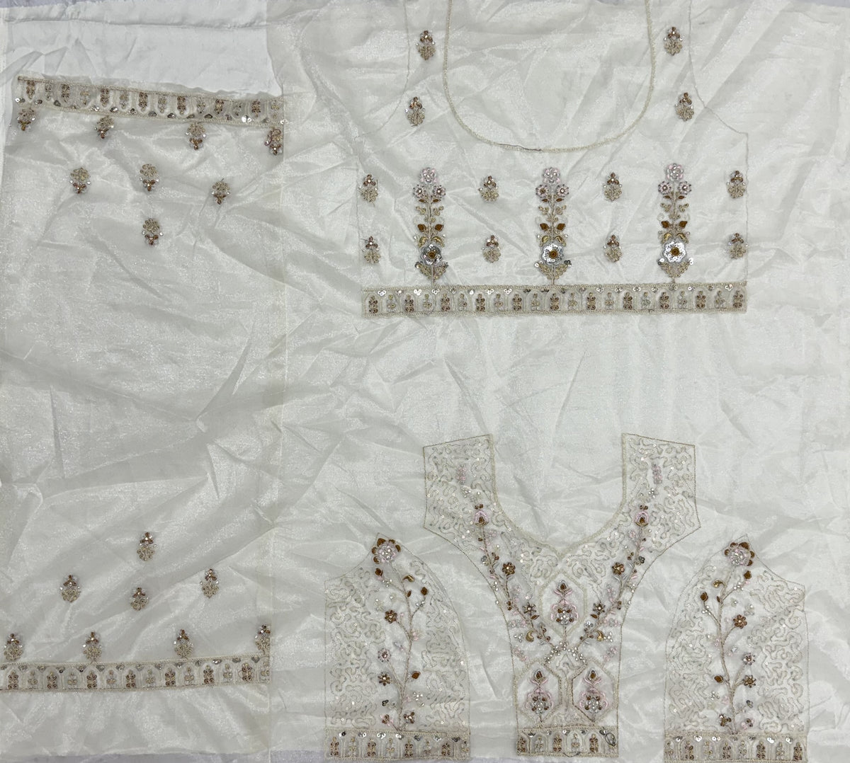Ivory White Bridal Net Lehenga Choli with Dori Embroidery, Zari, Sequins & Diamond Work