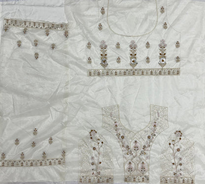 Ivory White Bridal Net Lehenga Choli with Dori Embroidery, Zari, Sequins & Diamond Work
