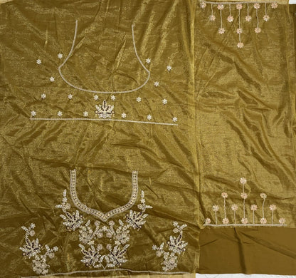 Olive Gold Bridal Net Lehenga Choli with Dori, Zari, Dabka & Zircon Diamond Work