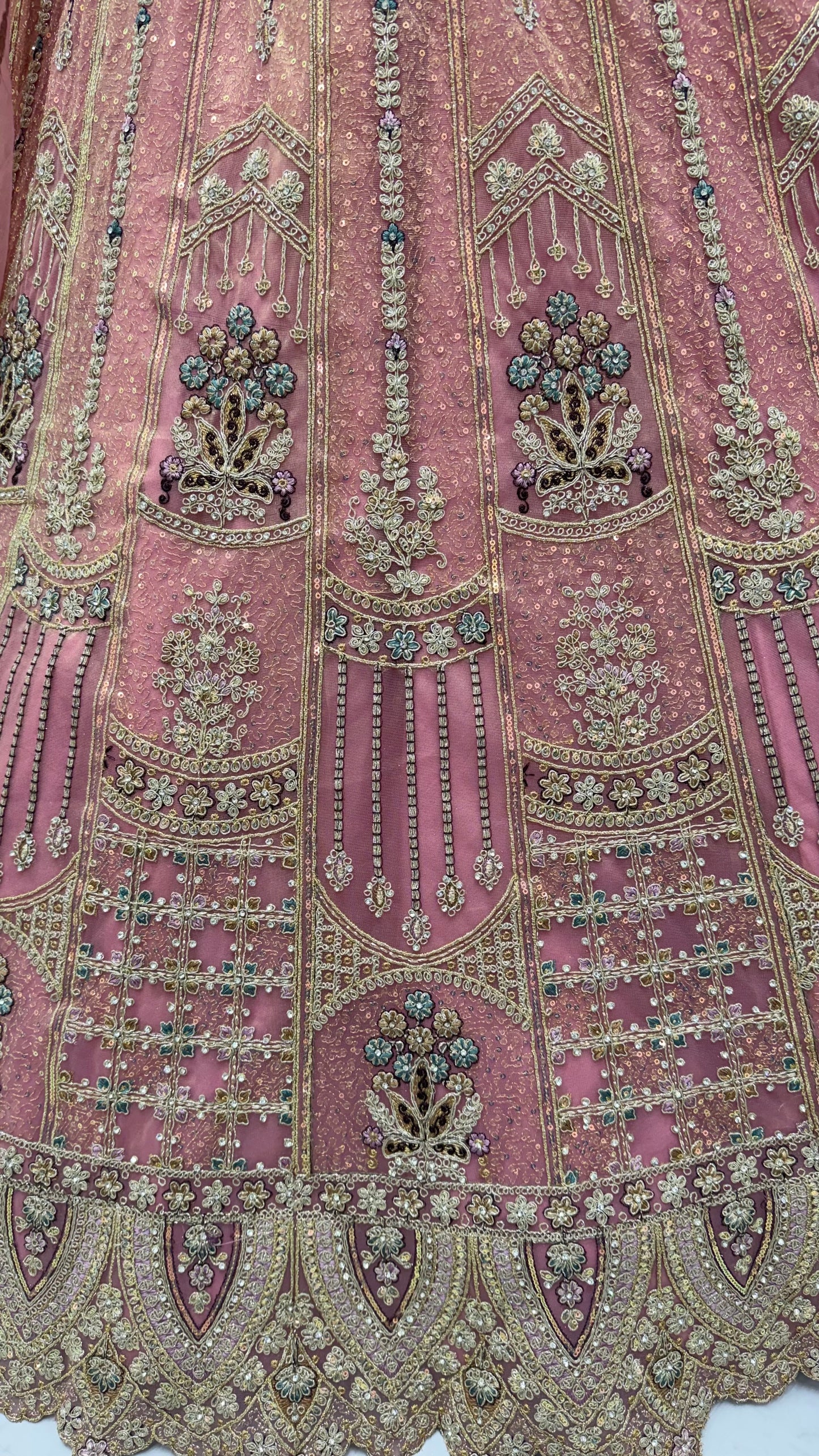 Blush Pink Bridal Net Lehenga Choli with Dori, Zari, Dabka & Zircon Diamond Work