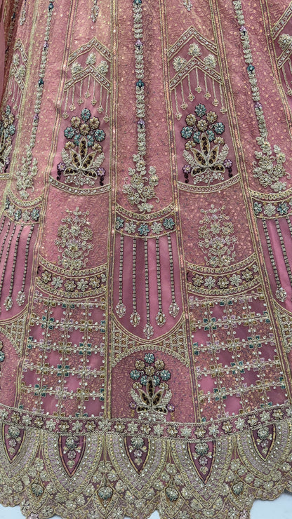 Blush Pink Bridal Net Lehenga Choli with Dori, Zari, Dabka & Zircon Diamond Work