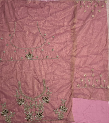 Blush Pink Bridal Net Lehenga Choli with Dori, Zari, Dabka & Zircon Diamond Work