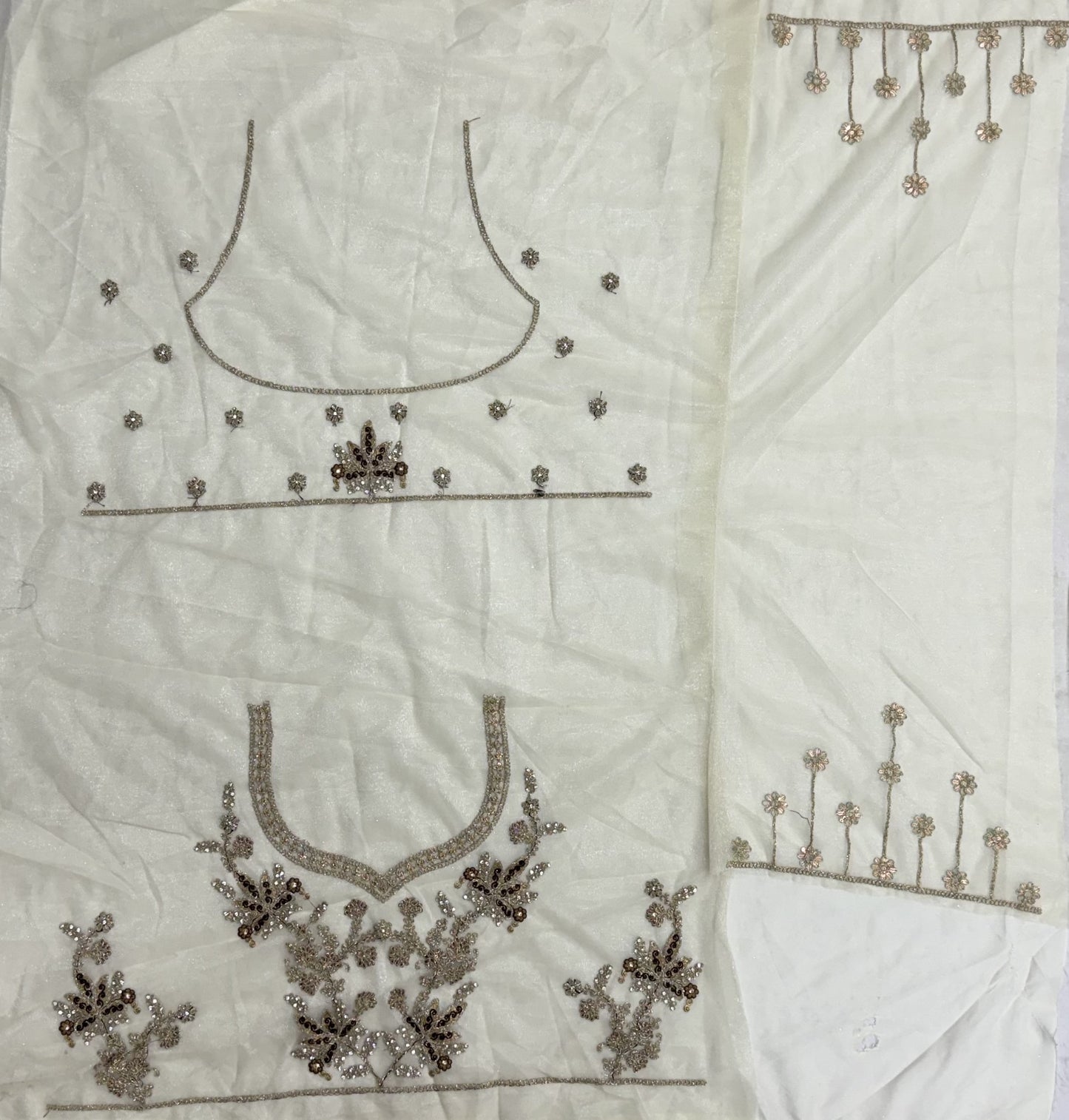 Ivory White Bridal Net Lehenga Choli with Dori, Zari, Dabka & Zircon Diamond Work