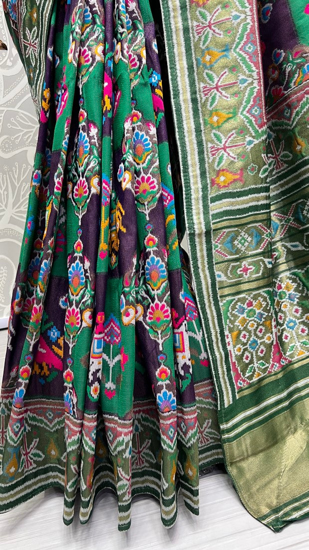 Hand Dyed Meena Silk Thread Crafted Patola Saree Green