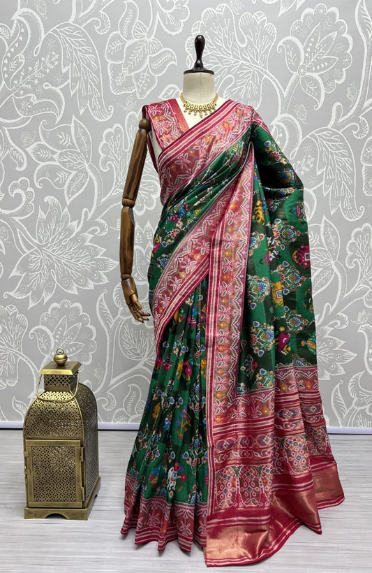 Hand Dyed Meena Silk Thread Crafted Patola Saree Pink