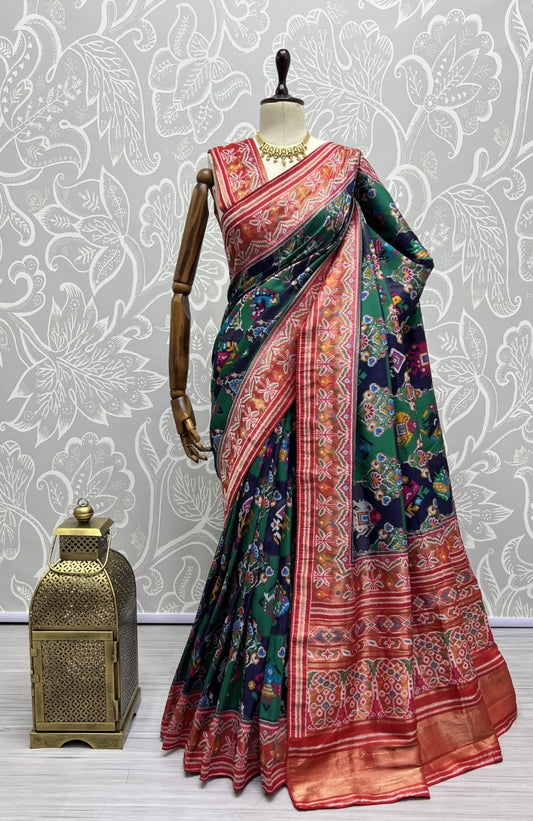 Hand Dyed Meena Silk Thread Crafted Patola Saree Red