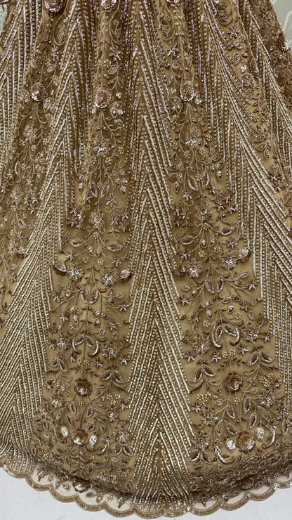 Champagne Gold Heavy Embroidered Net Lehenga Choli with Crystal & Sequins Work