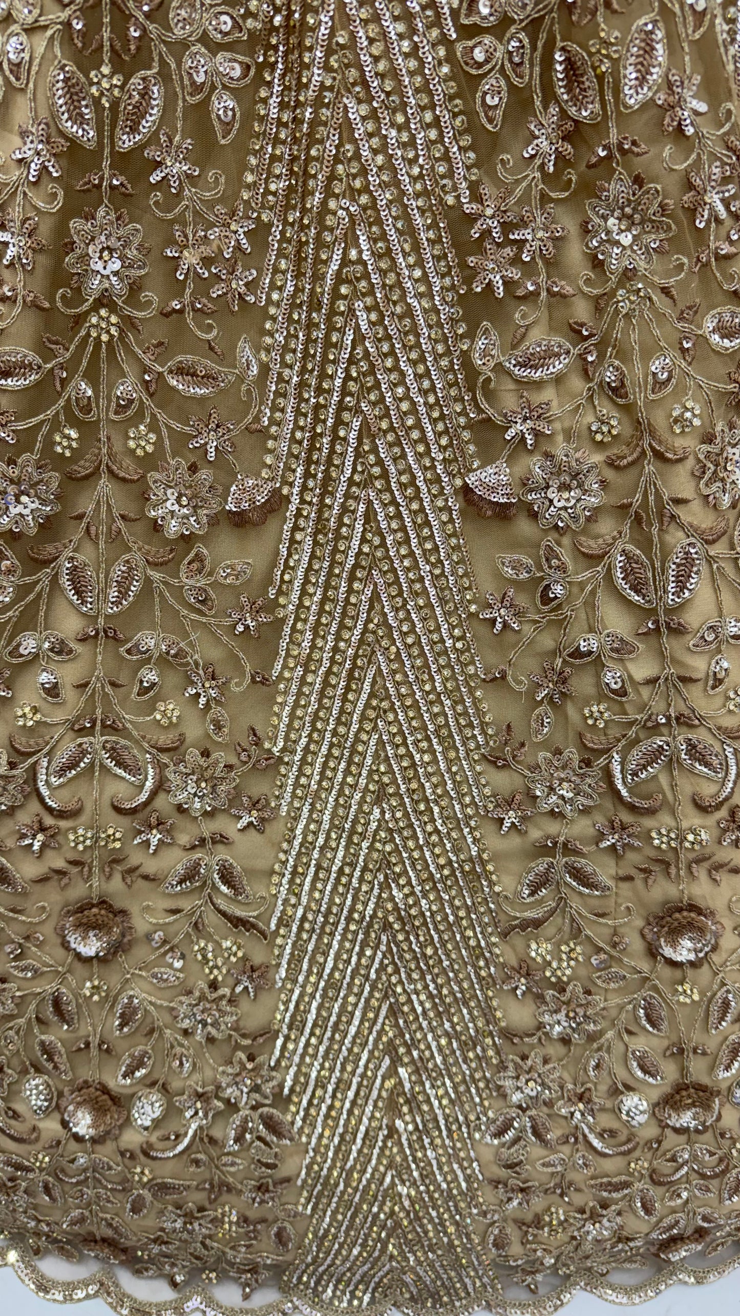 Champagne Gold Heavy Embroidered Net Lehenga Choli with Crystal & Sequins Work