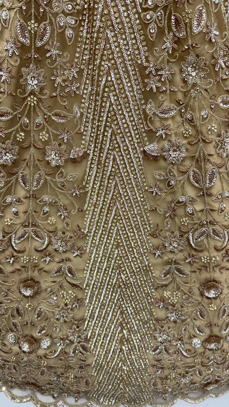 Champagne Gold Heavy Embroidered Net Lehenga Choli with Crystal & Sequins Work