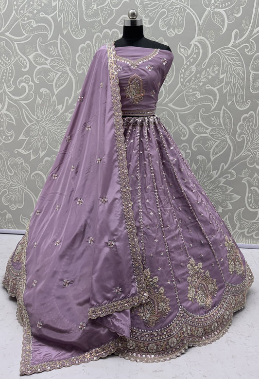 Lavender Cadbury Silk Scalloped Lehenga Choli with Sequins & Boota Work