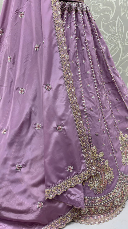 Lavender Cadbury Silk Scalloped Lehenga Choli with Sequins & Boota Work