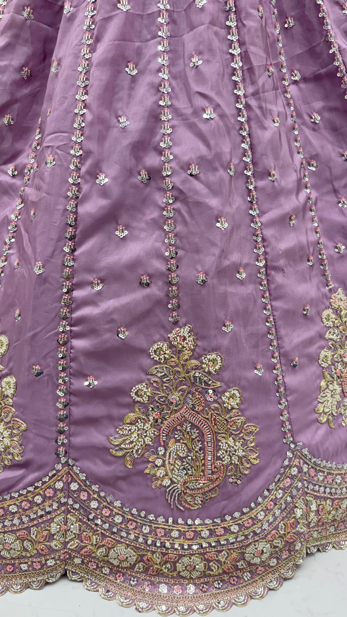 Lavender Cadbury Silk Scalloped Lehenga Choli with Sequins & Boota Work
