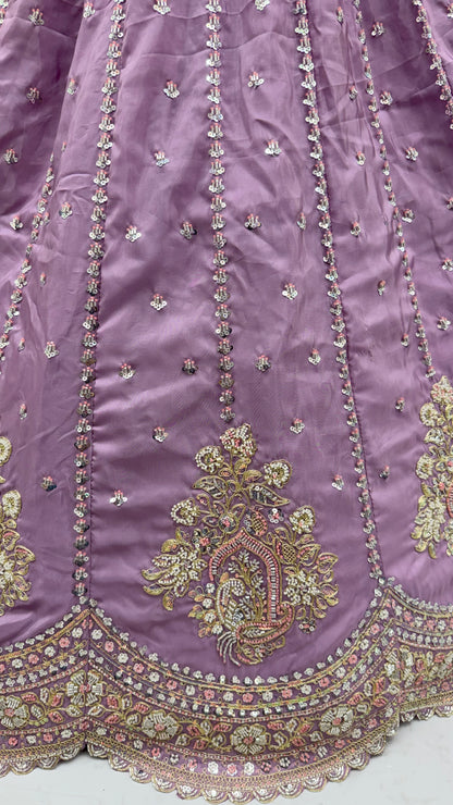 Lavender Cadbury Silk Scalloped Lehenga Choli with Sequins & Boota Work