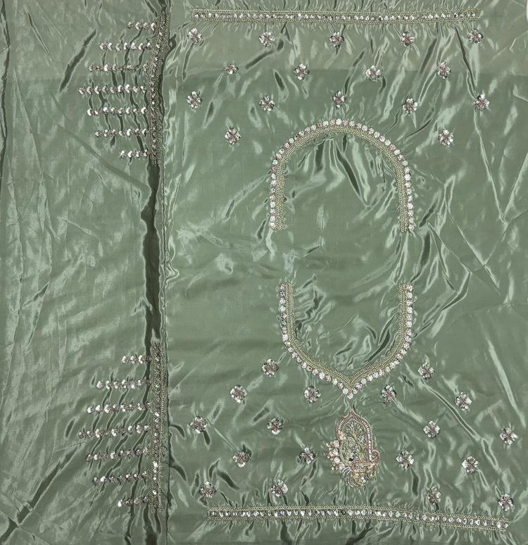 Sage Green Hand Embroidered Silk Lehenga Choli with Sequin Work & Dupatta | Wedding, Engagement & Reception Wear