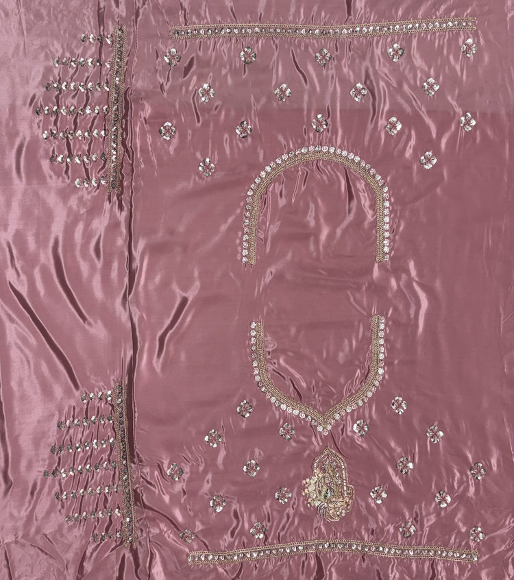 Dusty Rose Pink Cadbury Silk Lehenga Choli with Intricate Boota Embroidery & Scalloped Border