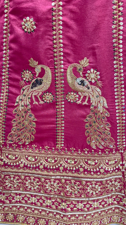 Royal Peacock Embroidered Wine Pink Silk Lehenga Choli with Dupatta | Bridal & Wedding Wear