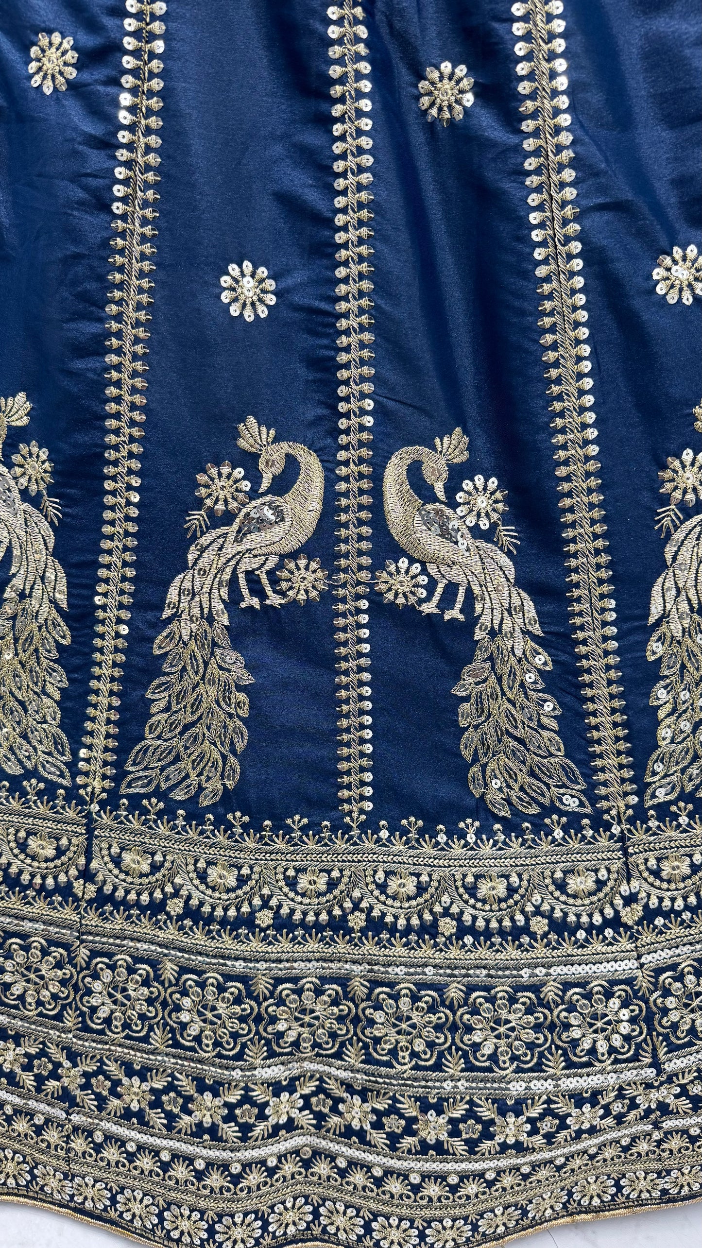 Royal Navy Blue Peacock Embroidered Silk Lehenga Choli with Soft Net Dupatta