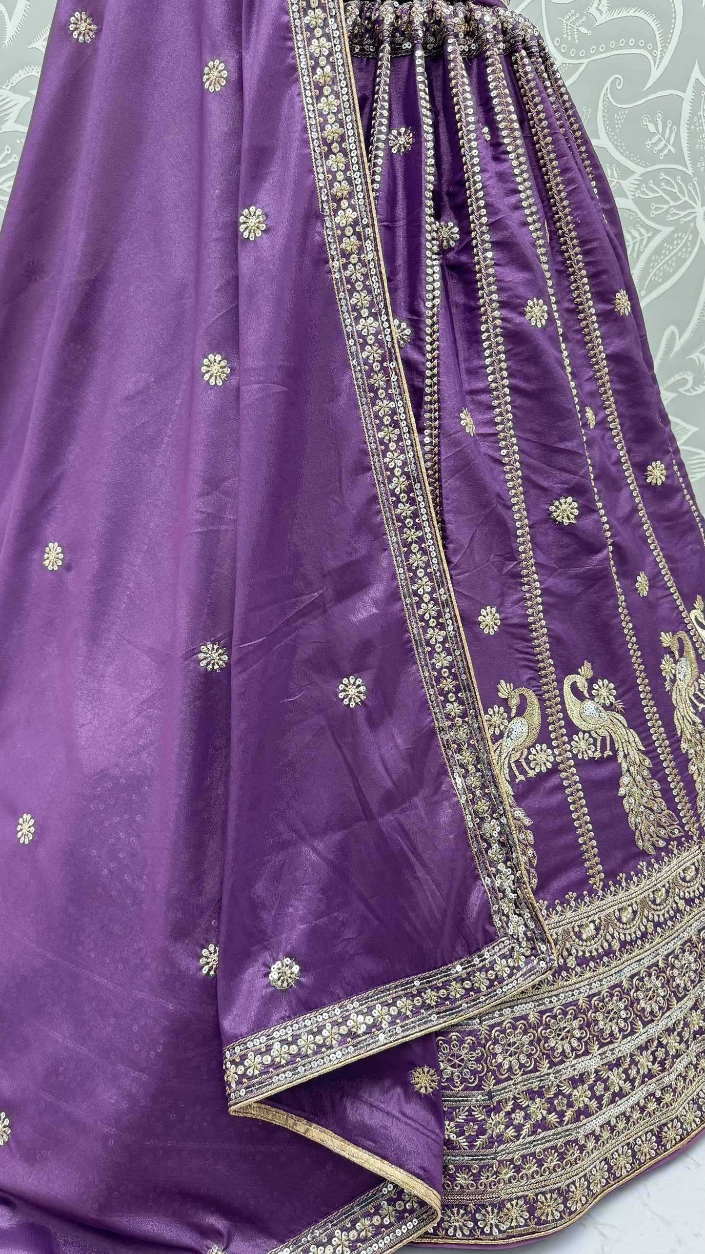 Royal Purple Peacock Embroidered Silk Lehenga Choli with Soft Net Dupatta
