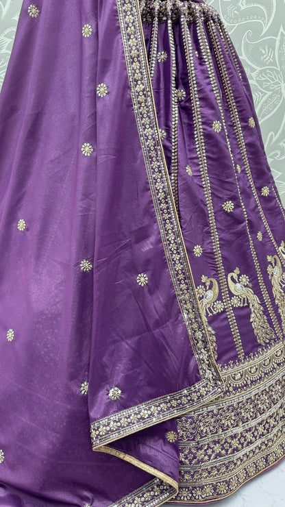 Royal Purple Peacock Embroidered Silk Lehenga Choli with Soft Net Dupatta