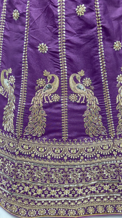 Royal Purple Peacock Embroidered Silk Lehenga Choli with Soft Net Dupatta