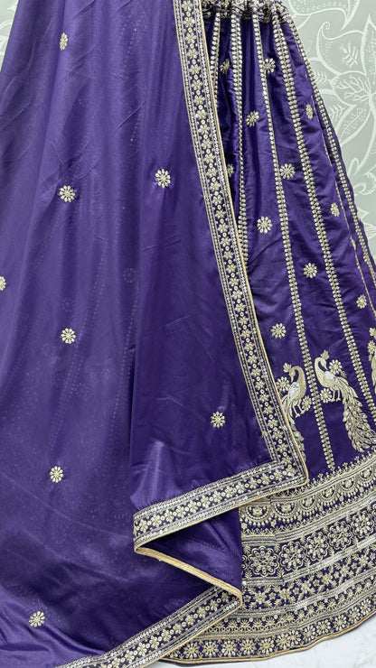 Royal Indigo Peacock Embroidered Silk Lehenga Choli with Soft Net Dupatta