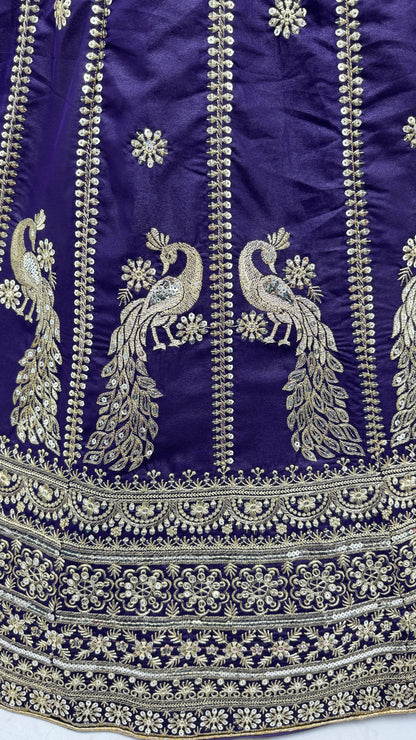 Royal Indigo Peacock Embroidered Silk Lehenga Choli with Soft Net Dupatta