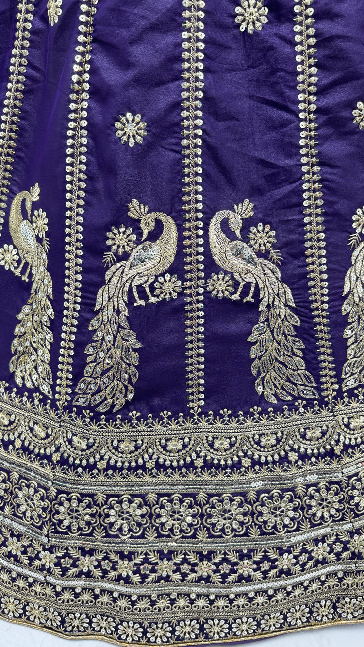 Royal Indigo Peacock Embroidered Silk Lehenga Choli with Soft Net Dupatta