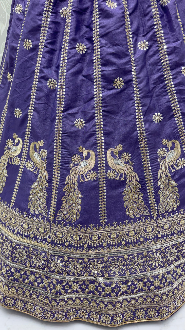 Royal Lavender Purple Peacock Embroidered Silk Lehenga Choli with Soft Net Dupatta