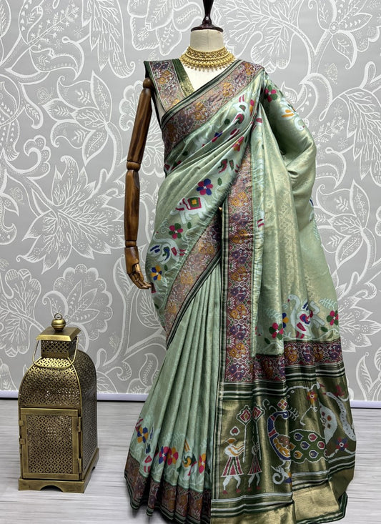 Perfect Light Green Partywear Saree in various Patola Handmade