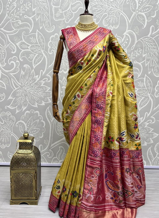 Perfect Yellow Partywear Saree in various Patola Handmade