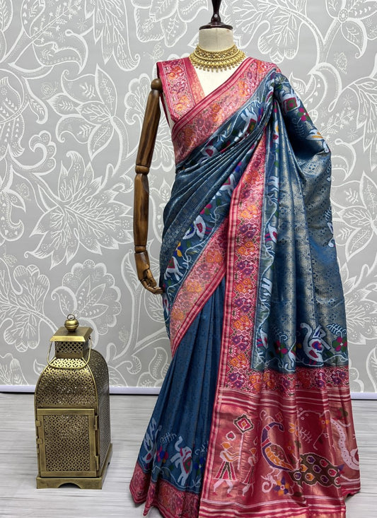 Perfect Dark Blue Partywear Saree in various Patola Handmade