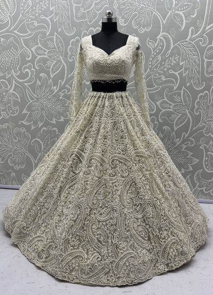 Seraphina Ivory Pearl & Sequin Embroidered Net Designer Lehenga Set