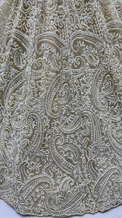 Seraphina Ivory Pearl & Sequin Embroidered Net Designer Lehenga Set