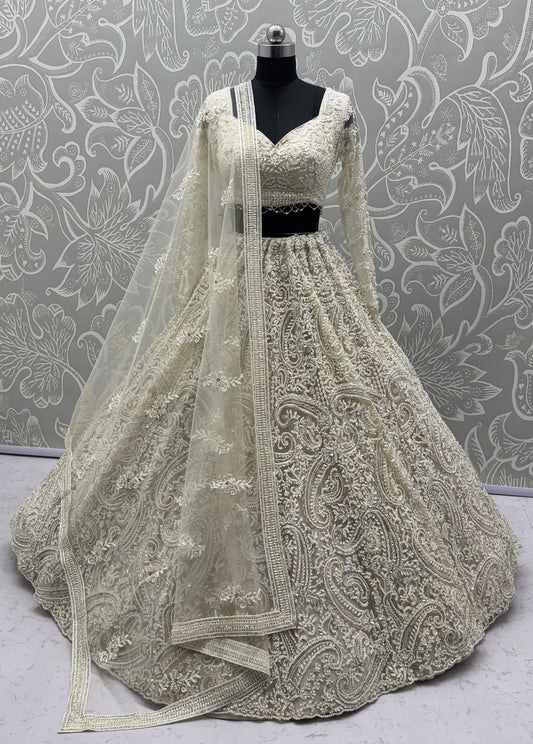 Seraphina Ivory Pearl & Sequin Embroidered Net Designer Lehenga Set
