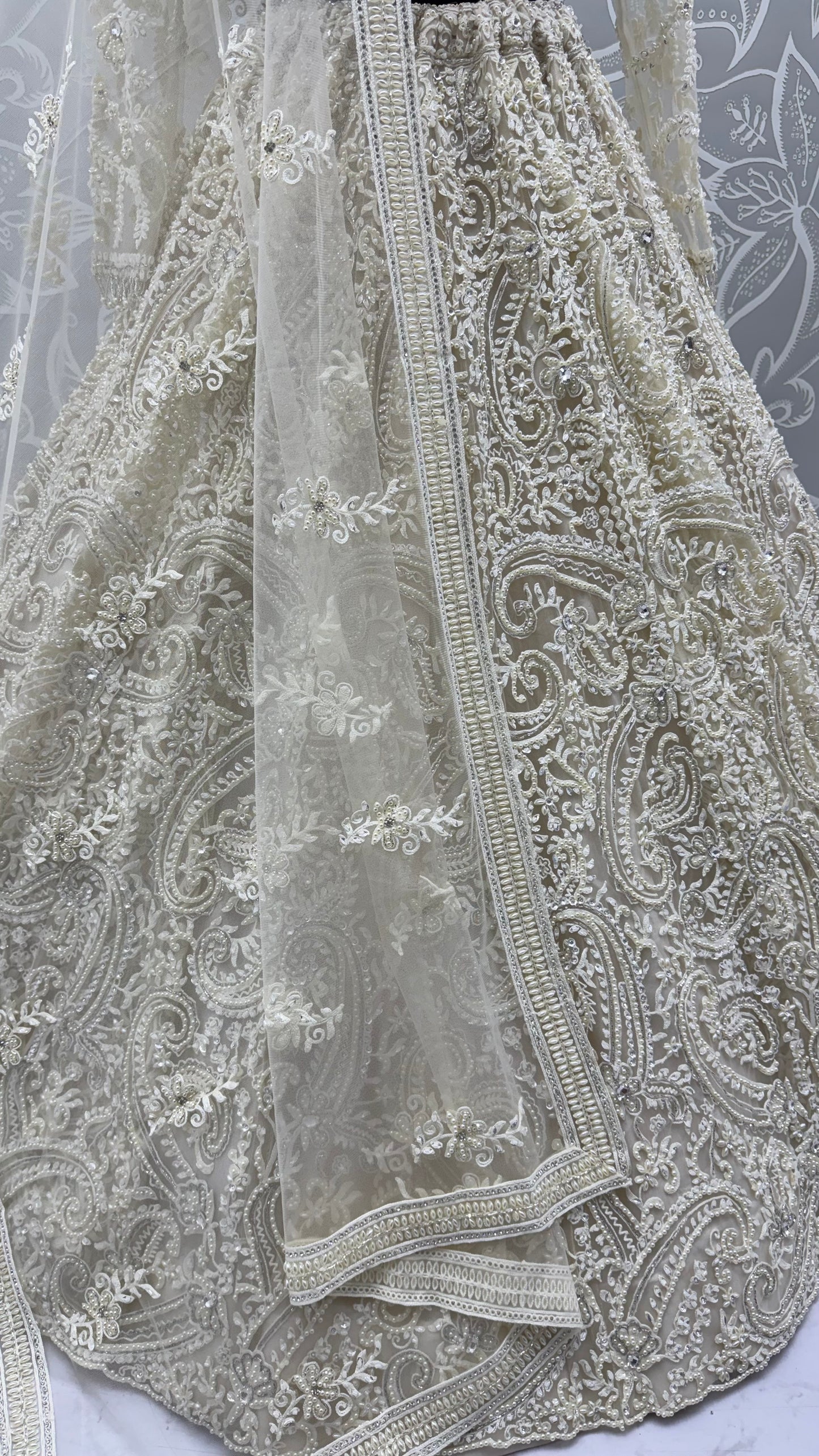 Seraphina Ivory Pearl & Sequin Embroidered Net Designer Lehenga Set