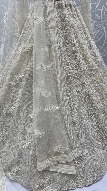 Seraphina Ivory Pearl & Sequin Embroidered Net Designer Lehenga Set