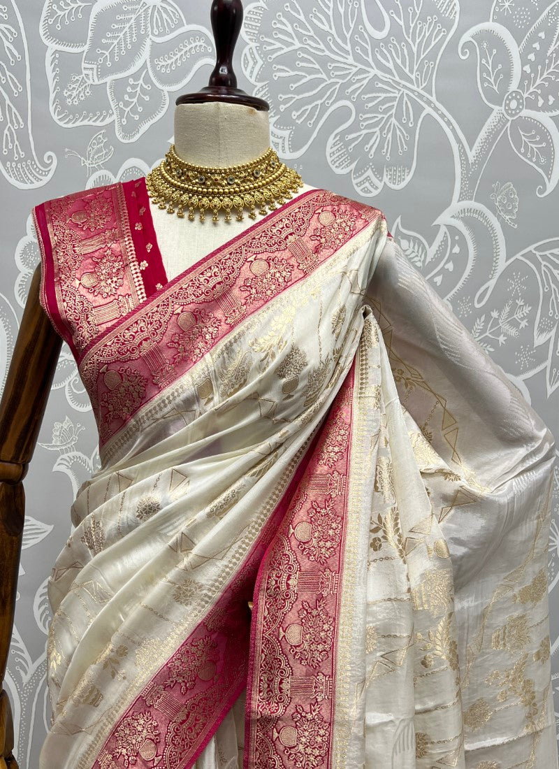 White Elegant and Sophisticated made Silk Saree with Blouse