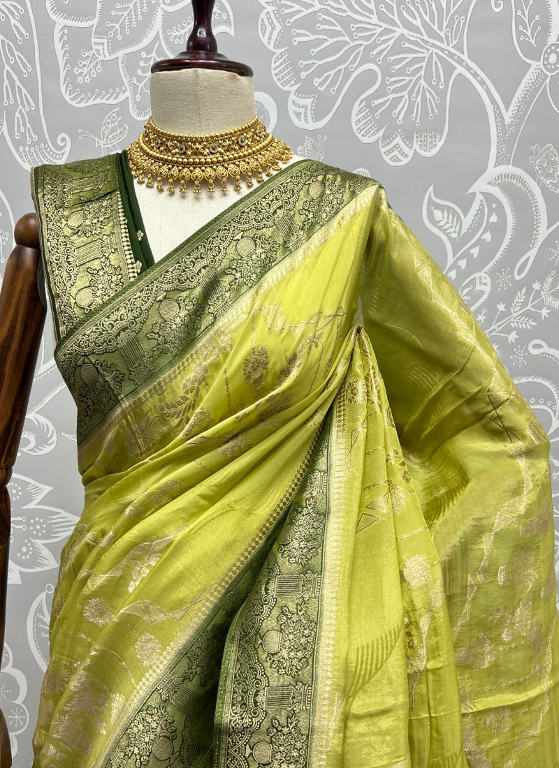 Yellowest Green Elegant and Sophisticated made Silk Saree with Blouse