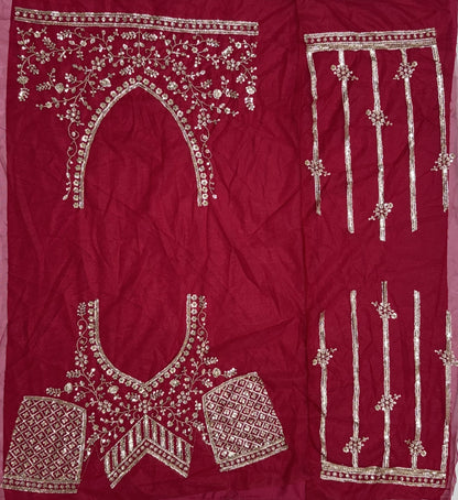 Wine Red Net Party Wear Lehenga Choli with Crystal Motif & Sequins Work