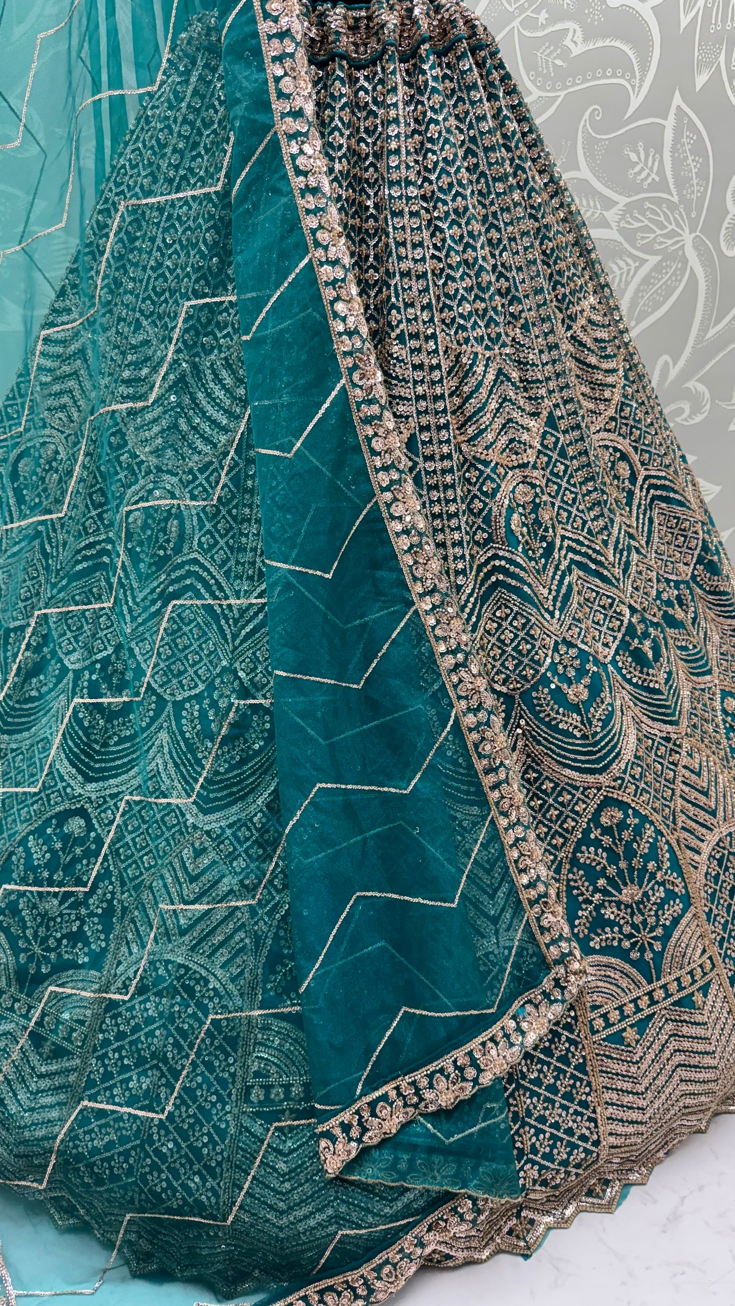 Teal Blue Sequins & Crystal Work Party Wear Lehenga Choli