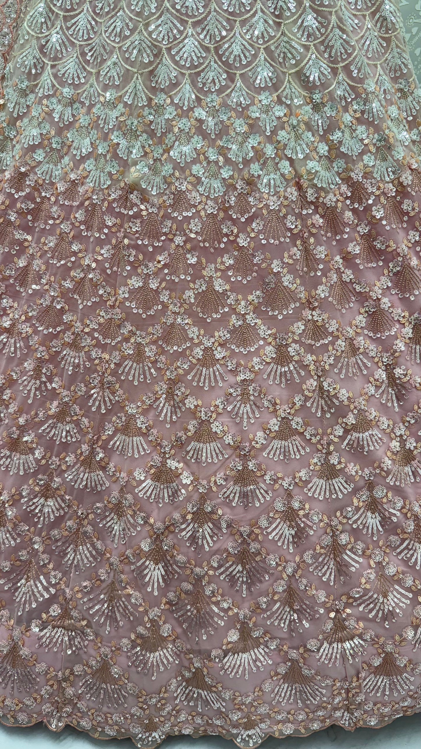 Blush Pink Heavy Net Embroidered Bridal Lehenga Choli with Sequins & Zari Work