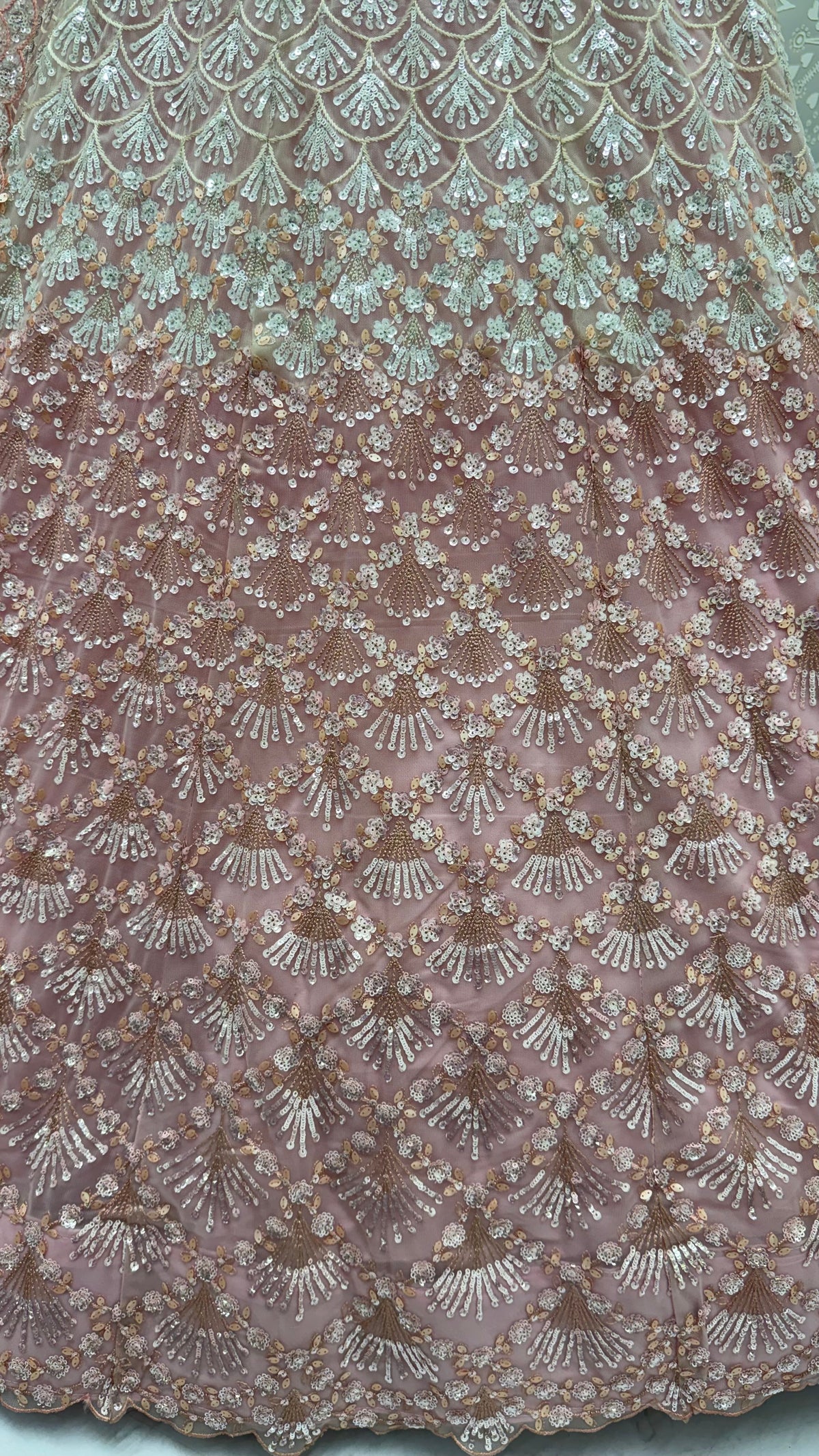 Blush Pink Heavy Net Embroidered Bridal Lehenga Choli with Sequins & Zari Work