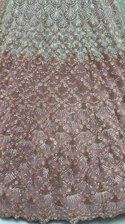 Blush Pink Heavy Net Embroidered Bridal Lehenga Choli with Sequins & Zari Work